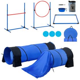 Dog Agility Training Equipment, 7 PCS Set w/ Adjustable High Hurdles,6 Weave Poles,2 Tunnels,Jump Ring,Pause Box,Whistle,Foldable Bowl