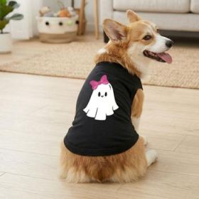 Cute Ghost with Bow Dog Shirt - Jet Black (Option: X-Small)