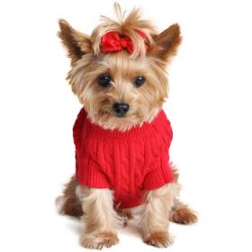 Combed Cotton Cable Knit Dog Sweater - Fiery Red (Option: Large)