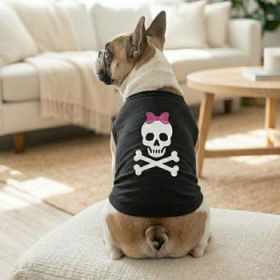 Pirate Skull with Pink Bow Dog Shirt - Jet Black (Option: Large)
