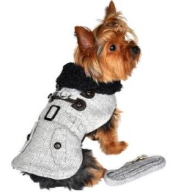 Grey Herringbone Designer Harness Coat and Matching Leash (Option: X-Small)