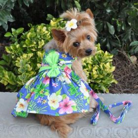 Blue Lagoon Hawaiian Hibiscus Dog Dress with Matching Leash (Option: Large)