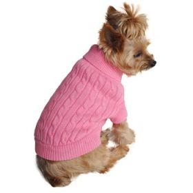 Combed Cotton Cable Knit Dog Sweater - Candy Pink (Option: Medium)