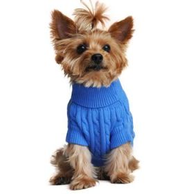 Combed Cotton Cable Knit Dog Sweater - Riverside Blue (Option: Medium)