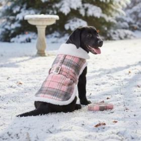 Sherpa-Lined Dog Harness Coat - Pink & White Plaid (Option: Large)