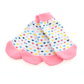 Non-Skid Dog Socks - Pink and White Hearts (Option: Small)