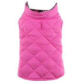Reversible Fleece Lined Puffer Dog Coat - Pink Plaid (Option: Small)
