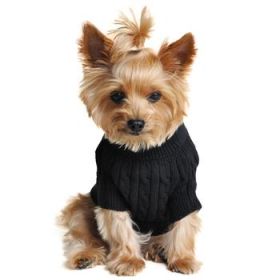 Combed Cotton Cable Knit Dog Sweater - Jet Black (Option: Small)