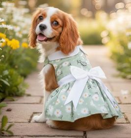 Mint Green Daisy Dog Dress with Matching Leash (Option: Medium)