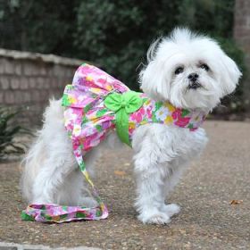 Pink Hawaiian Floral Dog Harness Dress with Matching Leash (Option: Small)