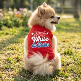 Red White and Cute Dog Shirt - Flame Scarlet Red (Option: Medium)