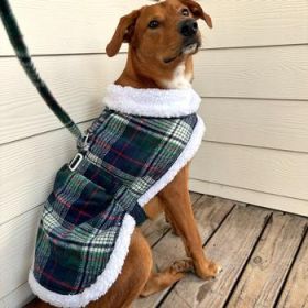 Sherpa-Lined Dog Harness Coat - Blue & Green Plaid (Option: Medium)