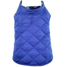 Reversible Fleece Lined Puffer Dog Coat - Blue Plaid (Option: X-Small)