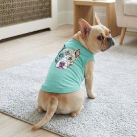 Sugar Skull Dog Shirt - Teal (Option: X-Small)